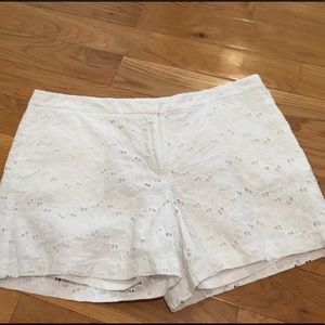 KATE LANDRY White Eyelet Cotton Lined Shorts
